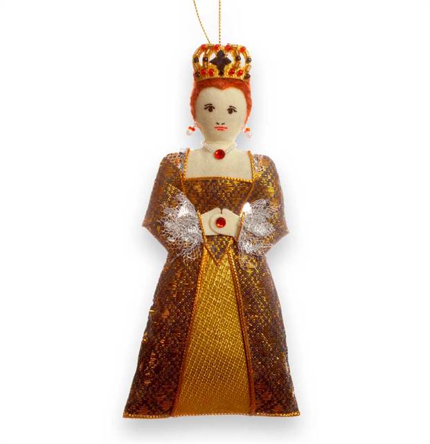Dronning fra renæssancen i tekstil og guldtråd - håndlavet. 