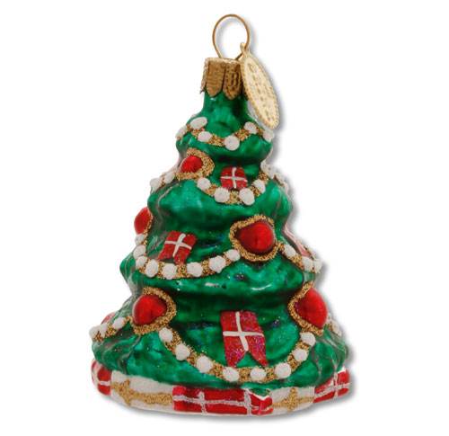 Juletræ med flag - håndlavet glaspynt