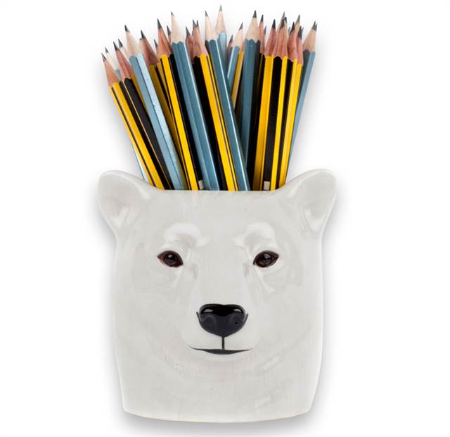 Håndlavet penneholder eller urtepotte - isbjørn
