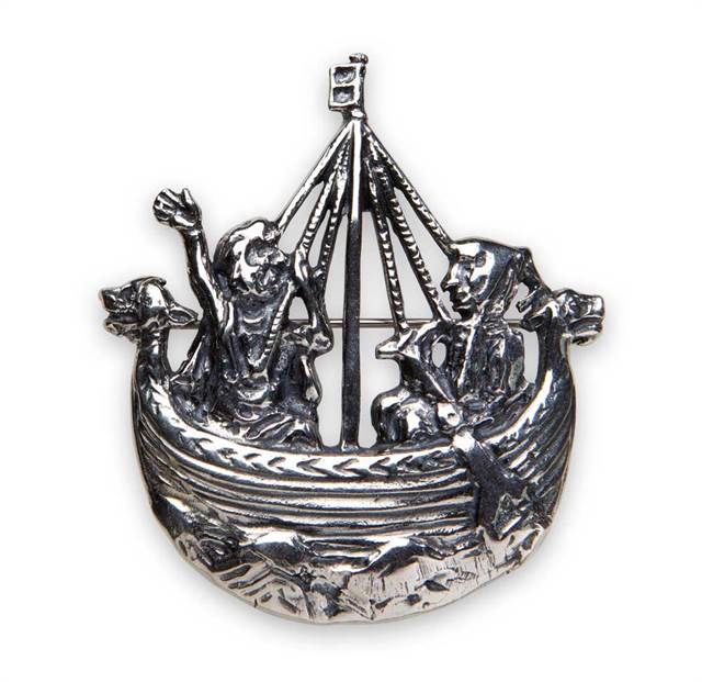 Vikingehandelsskib - vedhæng og broche i sølv