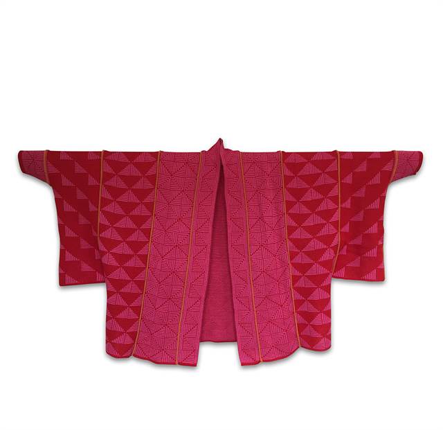 Kimonojakke i rød og pink