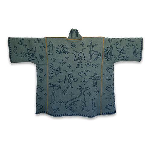 Guldhornsjakke i turkis og blå med karrygul bisekant - one size 