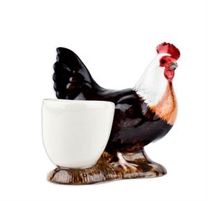 Håndlavet æggebæger med høne i keramik