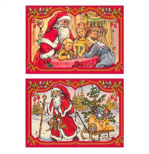 2 julekort med julemanden - klassiske lågekalendere