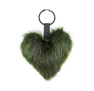 Håndlavet nøglering - grønt hjerte af sælskind
