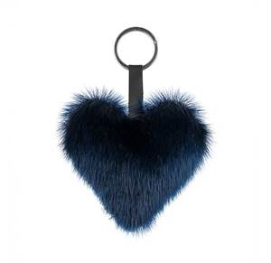 Håndlavet nøglering - blåt hjerte af sælskind
