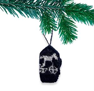 Strikkekit - mørkeblå mini-vante til juletræet med solvognsmotiv