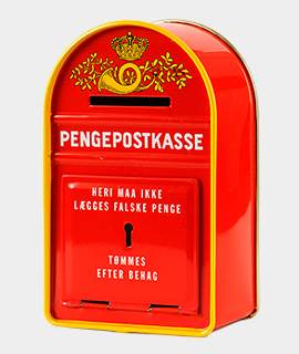 Nostalgisk og håndlavet dansk postkasse som sparebøsse